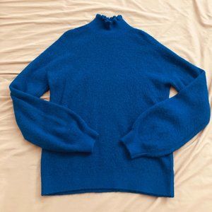 Halogen ruffle neck blue sweater